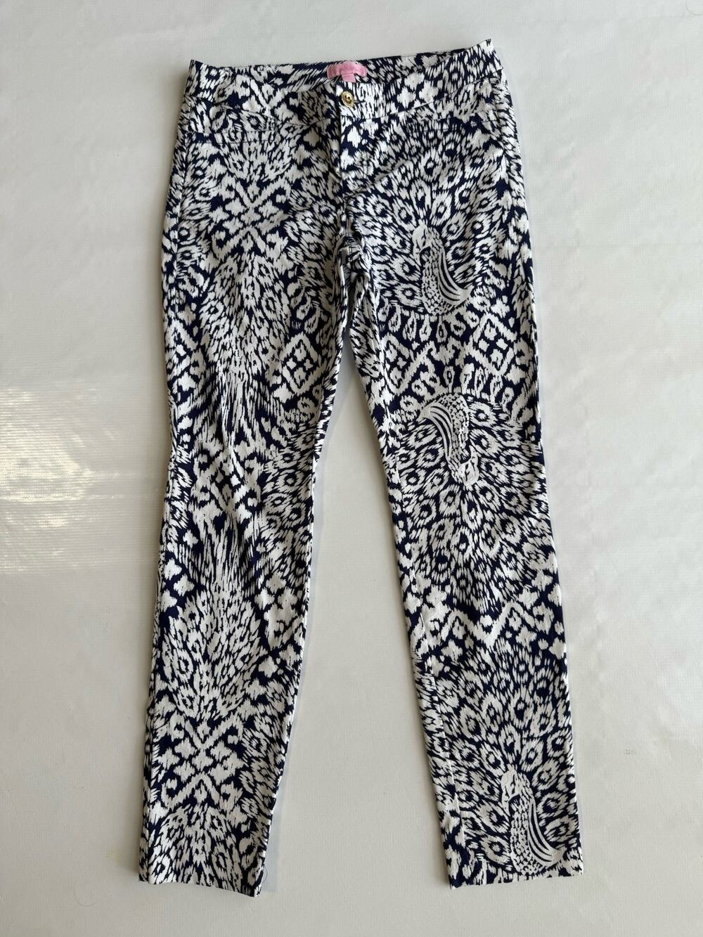 Lily Pulitzer Women’s Ankle Stretch Blue White Print Pants Sz 2